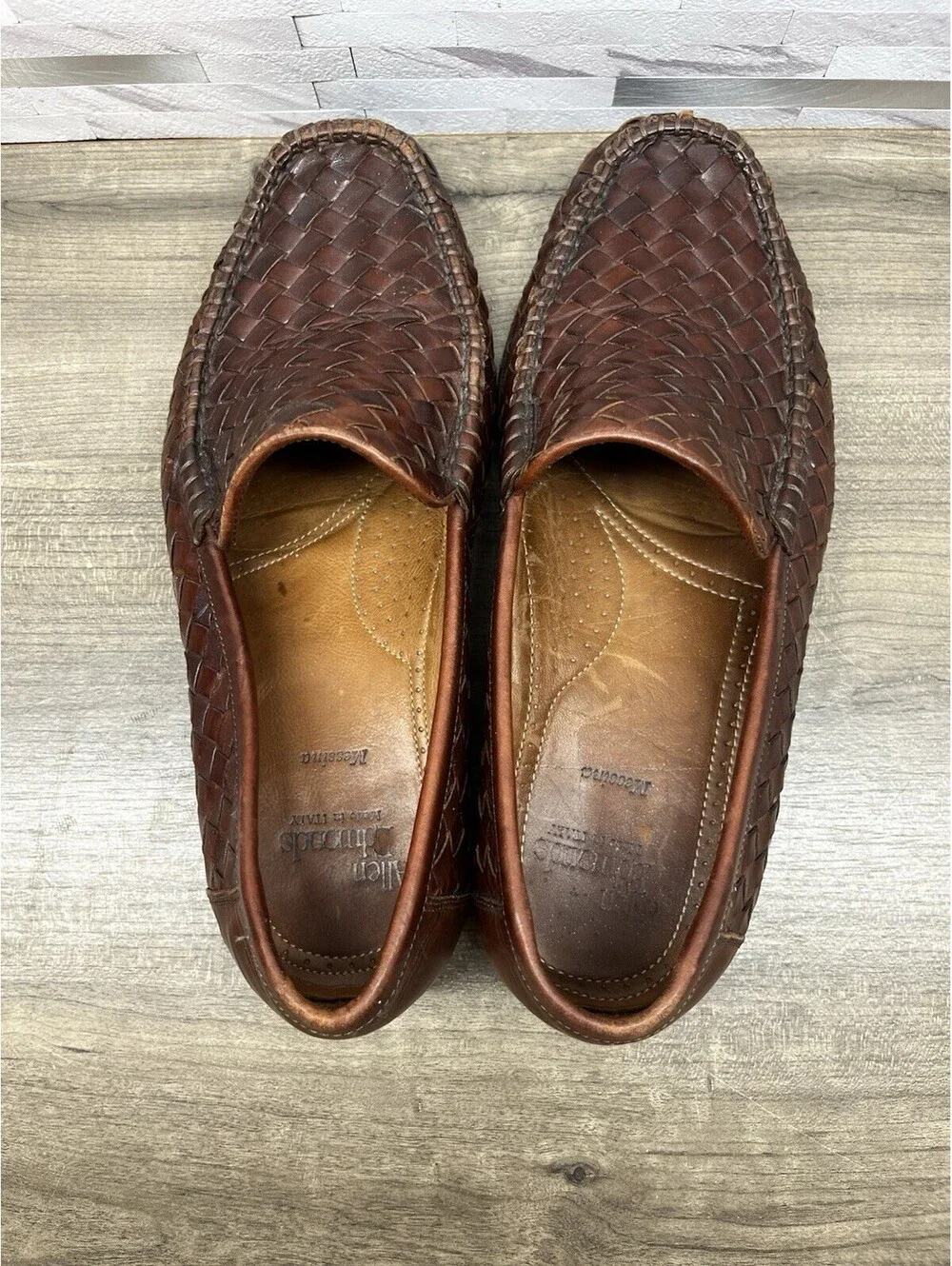 Allen Edmonds Messina Moc Loafers Men’s 7.5 EEE Weave Intrecciato Brown Italy